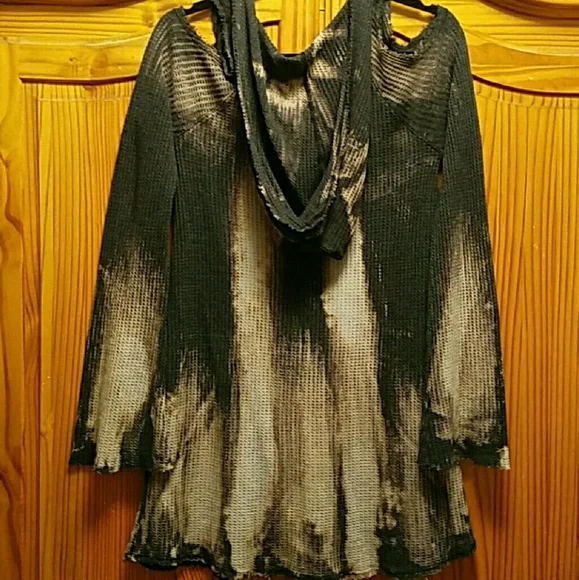Tie Dye Cold Shoulder Hoodie Top - Picture 2 of 4